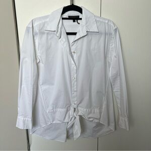 Donna Karan White Casual Button Down Shirt with Tie-Front Detail